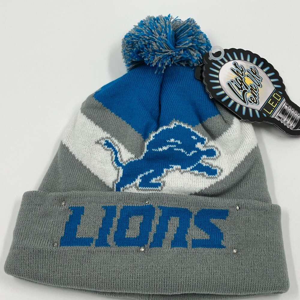 Detroit Lions - Adult Unisex (Men Women) LED Light Up Cuffed Pom Hat